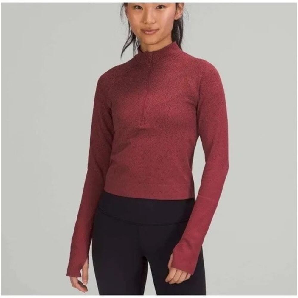 Lululemon Rest Less Cropped Half-Zip Herringbone Fade Mulled Wine/French Press